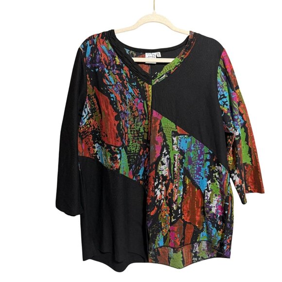 Parsley & Sage V Neck Abstract Print Blouse Top Women's Multicolor XL Boho - Picture 1 of 8